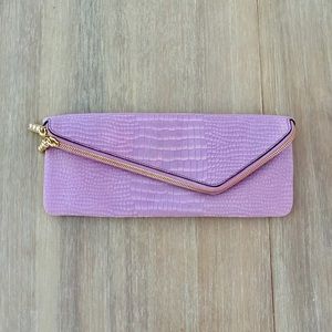 Rare Henry Bendel lavender crocodile-effect clutch